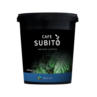 Tin of Cafe Subito Fairtrade decaf instant coffee