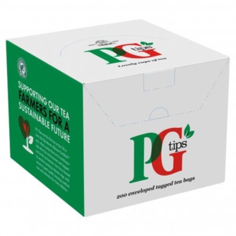 Box of PG Tips enveloped tagged tea bags