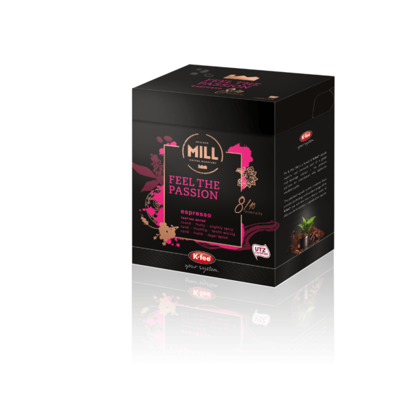 box of Kfee Mr and Mrs Mills feel the passion espresso coffee pod
