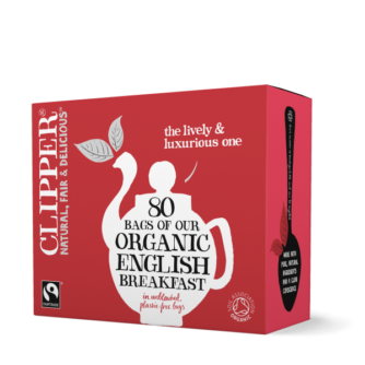box of clipper organic English breakfast tea teabags