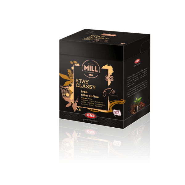 box of Kfee Mr and Mrs Mills stay classy filter coffee pod