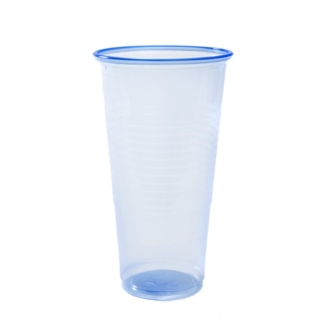 tall blue transparent plastic cup